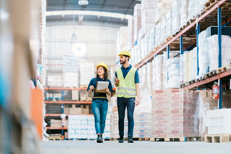 People taking inventory are a warehouse